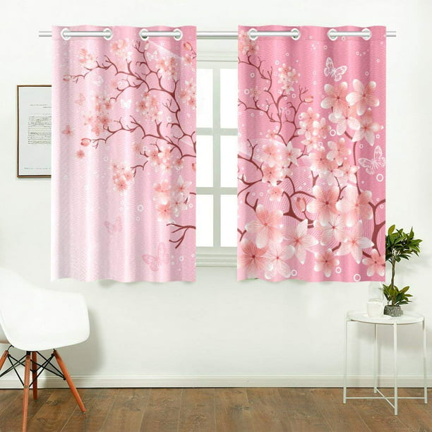 Japanese Cherry Blossom Romantic Paint Eastern Oriental Art Window Drapes 2 Panel Set for Kitchen Cafe Decor 55 X 39 Ambesonne Flower Kitchen Curtains Fuchsia Purple 